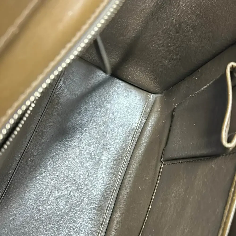 Celine Luggage Micro Shopper Handbag Dark Brown Beige Dark Navy Bullhide